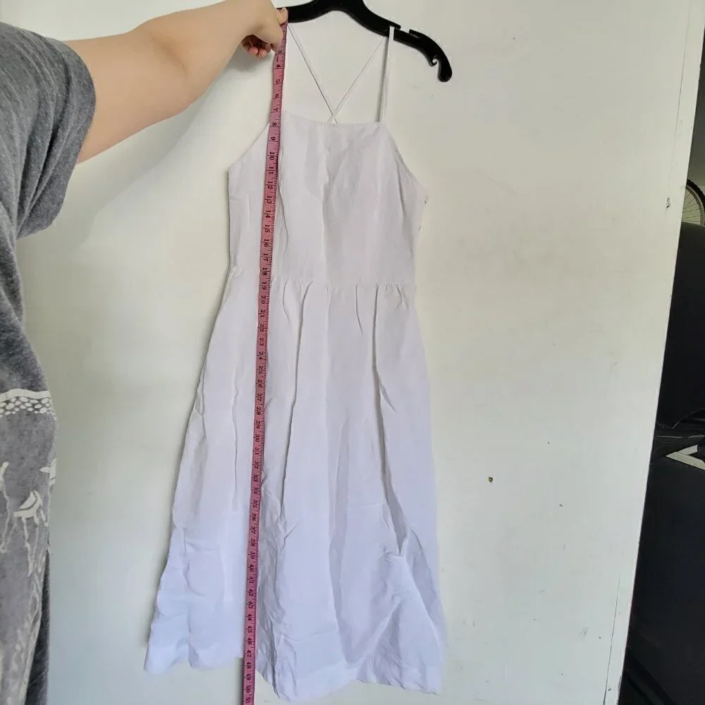 Abercrombie & Fitch Linen White Tank Button Side Midi Dress Size Small Tall